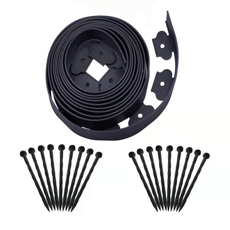YANEYRIE Garden edging 20ft Landscape edging with 20 spikes for lawn 2 Inch Tall(Black  20FT) - Image 1